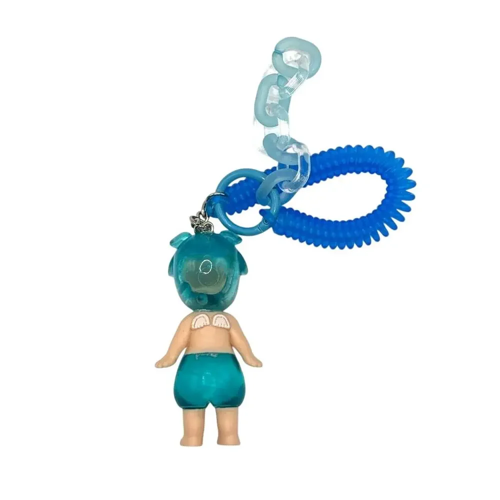 New Unbranded Kewpie/Angel Collectible Mini Figure, Blue Pig Keychain
